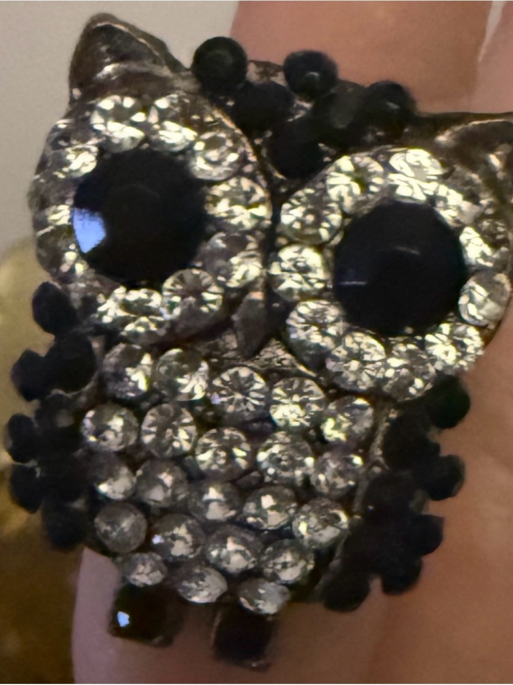 Crystal Owl Statement Ring - Black and Silver